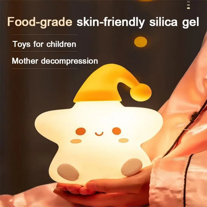 Renkli Yıldız Silikon Gece Lambası Dokunmatik musluk sensörü USB Şarj Edilebilir Odası Dekorasyon LED Lamba Yatak Odası Başucu Bebek Çocuk Hediye