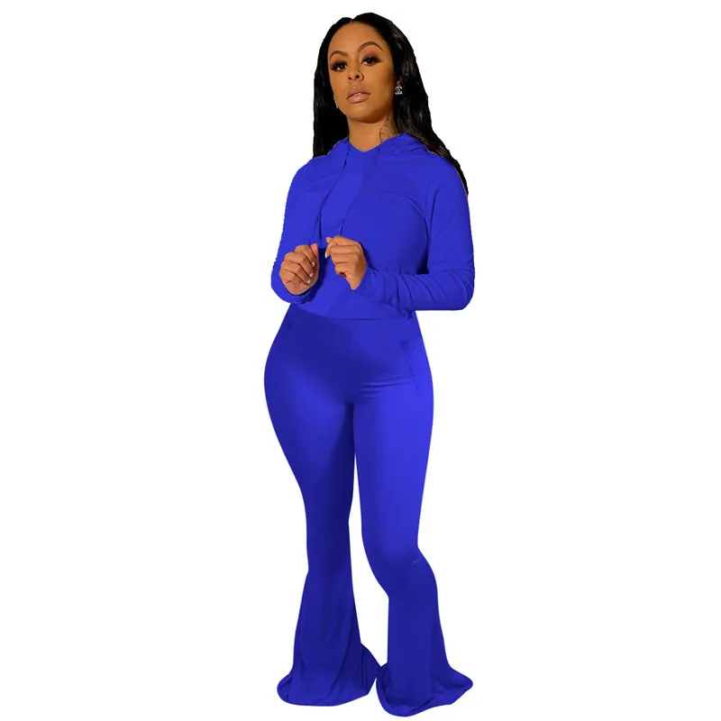 Adogirl 2020 Sonbahar Kadın Eşofman Uzun Kollu Hoodies Büyük Çan Alt Flare Pantolon Katı İki Parçalı Set Moda Rahat Takım Elbise