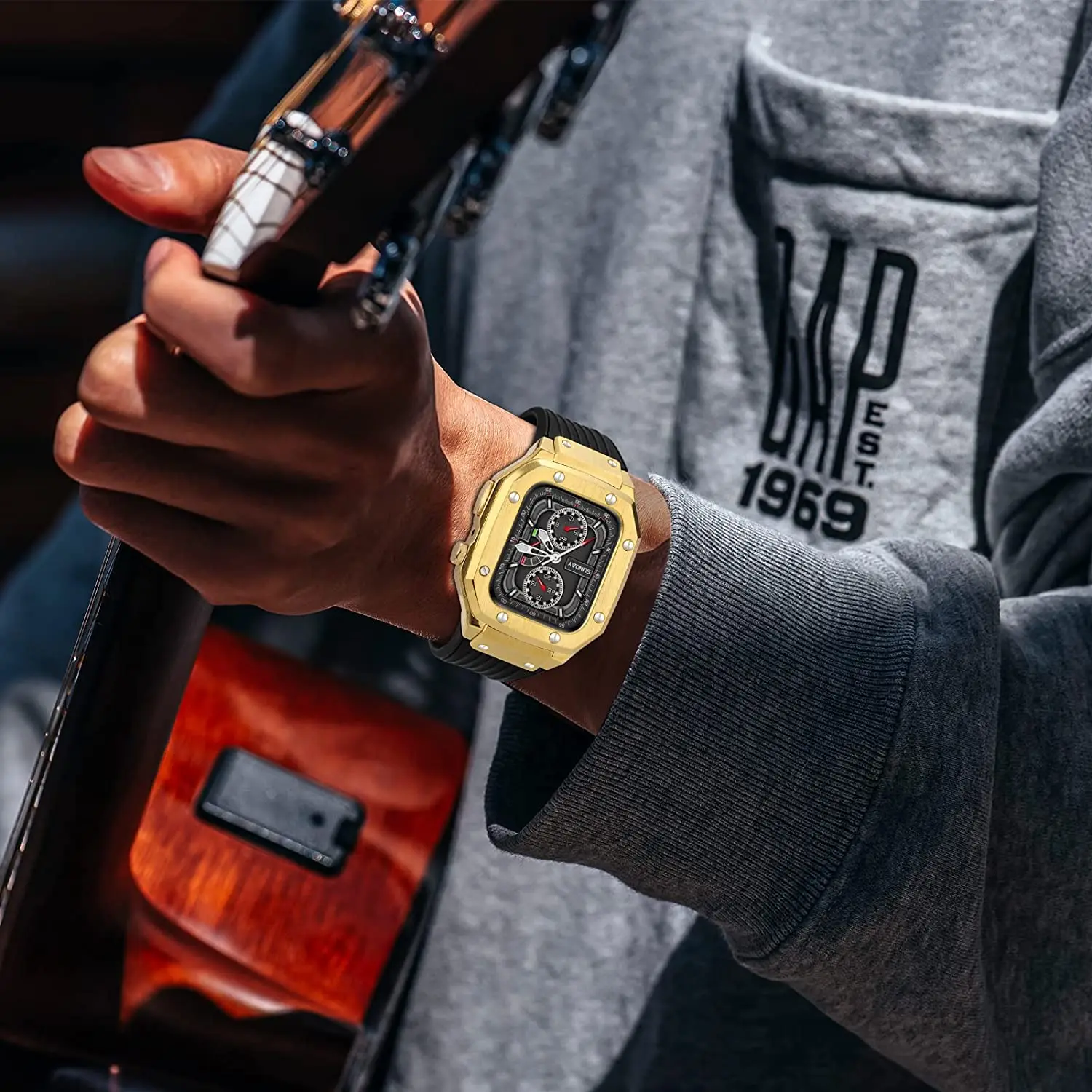 Lüks Modifikasyon Kiti için Apple Watch Case Band 45mm 44mm Çerçeve Çerçeve Kauçuk Kayış Aksesuarları iWatch Serisi 8 7 6 SE 5 4