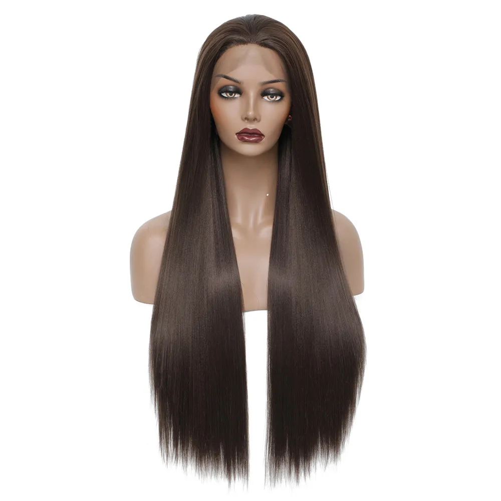 X-TRESS 13X3 Sentetik Dantel ön Peruk Açık Kahverengi Doğal Görünümlü Ücretsiz Bölüm Uzun Düz Dantel ön peruk Siyah Kadınlar İçin
