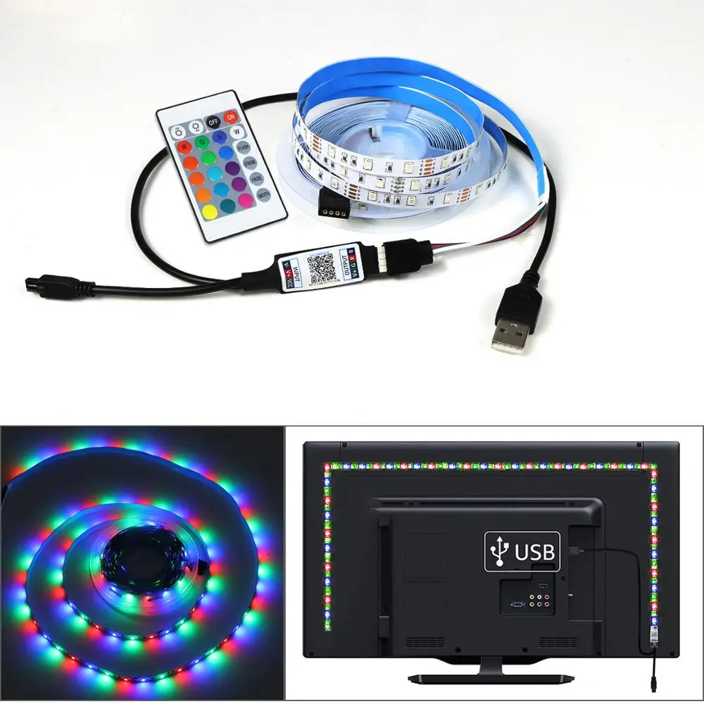 Bluetooth denetleyicisi RGB LED Şerit 2835 Diyot Bant 5V USB Neon LED ışık Şerit PC TV Ekran Arka ışık Yatak Odası Noel dekor lambası