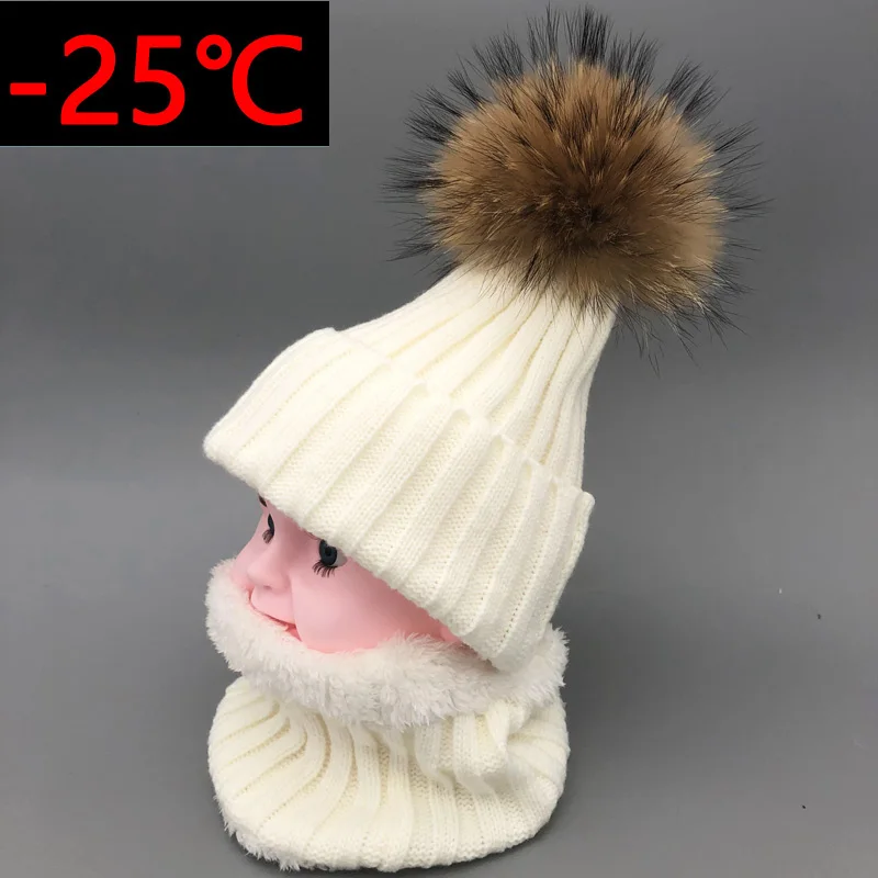 2022 kış şapka seti Erkek Kız Çocuklar Sıcak Polar Astar Şapka seti Kış Şapka Çocuklar İçin Bebek 100 % Kürk Ponpon Skullies Beanies