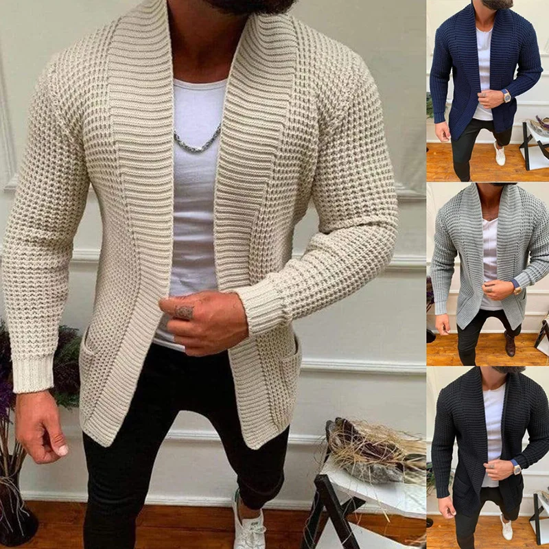 Erkek Ceketler Uzun Kollu Triko Sonbahar / Kış 2022 Düz Renk Hırka Kazak Erkek Üstleri Tek Göğüslü Kabanlar Palto