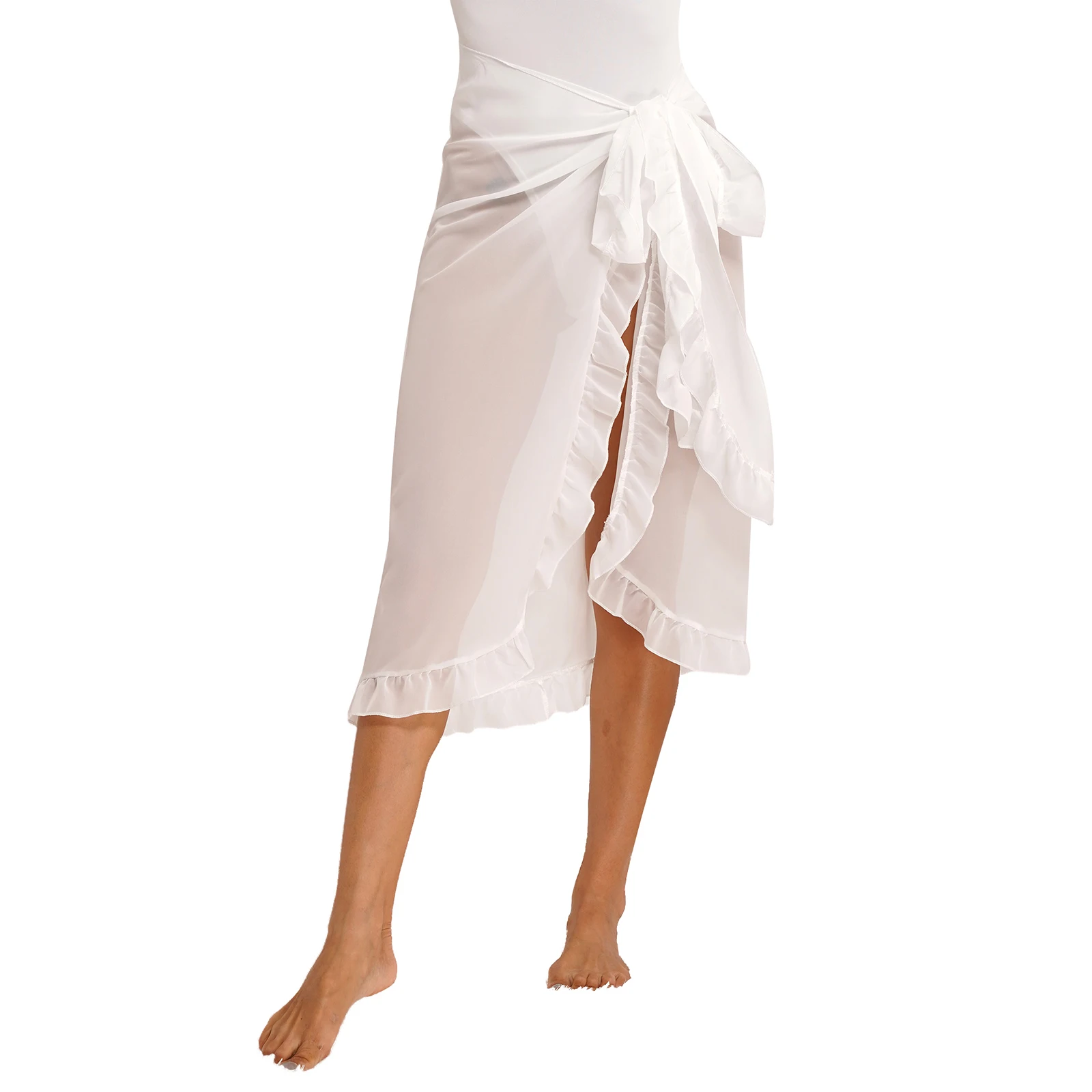 Kadın Sarong Şifon Mayo Bikini fırfır etekli Kapak-up Plaj Kravat Yan mini etek Uzun örgü Eşarp Şal Güneş koruyucu kıyafet