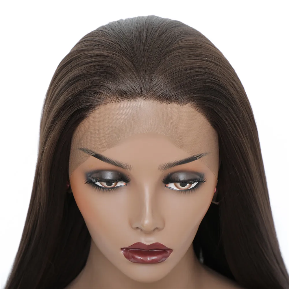 X-TRESS 13X3 Sentetik Dantel ön Peruk Açık Kahverengi Doğal Görünümlü Ücretsiz Bölüm Uzun Düz Dantel ön peruk Siyah Kadınlar İçin