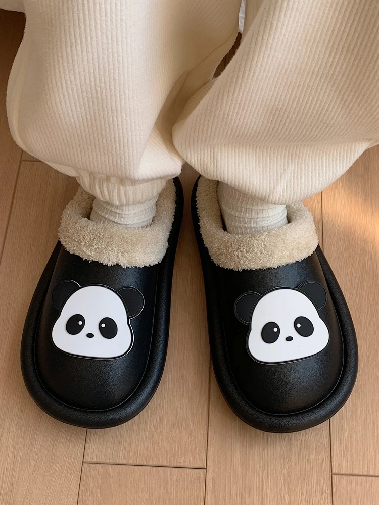 Sevimli Hayvan Terlik Kadın Kızlar İçin Moda Kawaii Kabarık Kış Su Geçirmez Terlik Kadın Karikatür Panda ev terlikleri Ayakkabı