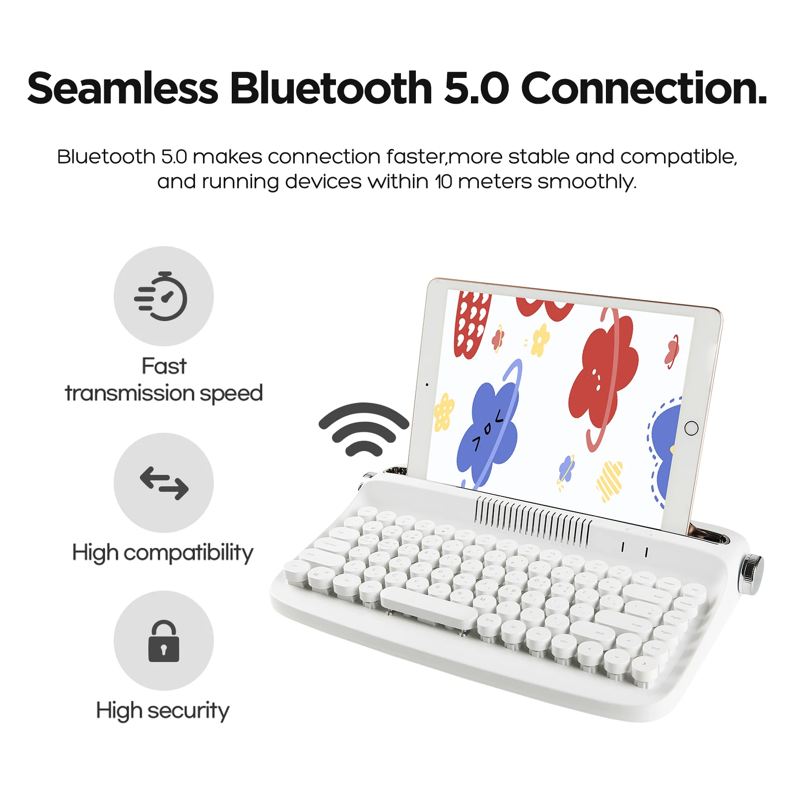 YUNZII ACTTO B303 Kar Beyaz Retro kablosuz bluetooth Daktilo Estetik Klavye ile Entegre Standı Çok Cihaz için