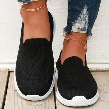Kadınlar için Ayakkabı 2023 Marka Örme kadın Flats Nefes Rahat Daireler Kadın Slip-on Yuvarlak Ayak Düz Açık Ayakkabı Bayanlar