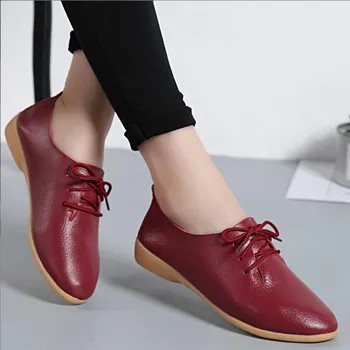 2023 Kadın Ayakkabı Flats deri ayakkabı Kadın Moda Rahat Rahat Kadın Ayakkabı Düz Dantel-up Yaz ayakkabı Kadın Boyutu 38-44