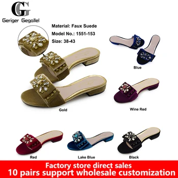 2023 moda Afrika Kenya elmas kaplı terlik İtalyan üst tasarımcı ziyafet kadın ayakkabısı rahat düz renk