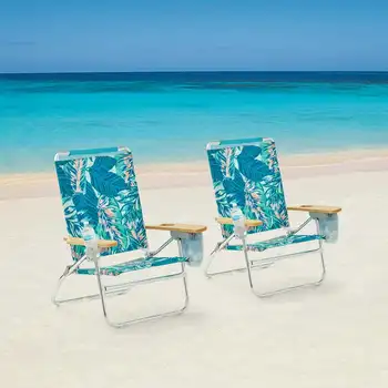 Ahşap Kol Uzanmış Konfor Yüksekliği Plaj Sandalyesi, Yeşil