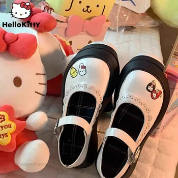 Sanrio Yeni Hello Kitty Ayakkabı Kadın Yuvarlak Topuk Deri platform ayakkabılar Japon Yumuşak Sevimli Mary Janes Ayakkabı Y2k Lolita moda ayakkabılar