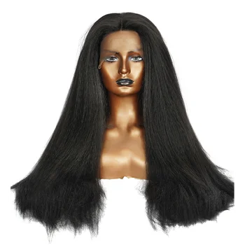 Afro Kinky Düz Dantel ön peruk Siyah Kadınlar İçin Doğal Saç Çizgisi Yüksek Dayanıklı 30 İnç Uzun Yaki Düz Saç Cosplay Peruk