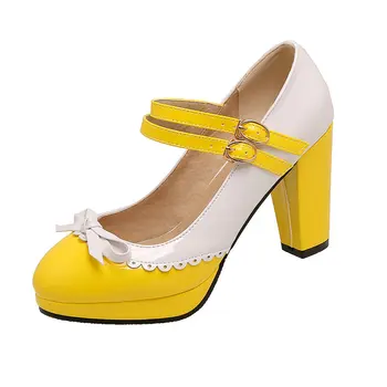 Karışık Renkler Lolita Mary Janes Kadınlar Yüksek Topuklar Ayakkabı Kadın Ayakkabı Tatlı Yay Prenses Elbise Parti Düğün Ayakkabı Artı Boyutu 32-46