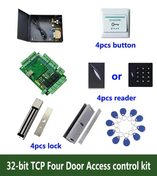 Erişim Kontrol Kiti, TCP Dört Kapı Erişim Kontrolü + Powercase + 280 kg Manyetik Kilit + U Braketi + KIMLIK Okuyucu + Düğmesi + 10 KIMLIK Etiketi, Sn: Kit-T407
