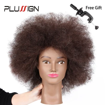 Plussign Traininghead Salon Afro Manken Kafa İnsan Saçı Kukla Bebek Kuaförlük Eğitim Kafaları Gerçek Saç Manken Kafa Siyah