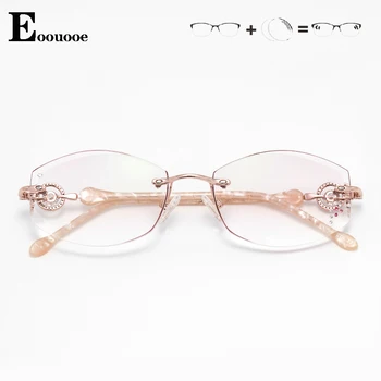 Lüks Tonu Lensler Miyopi Gözlük okuma gözlüğü elmas kesim Çerçevesiz Titanyum Gözlük Çerçeve Kadınlar için