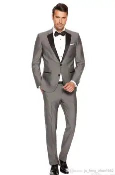 Yeni 2023 erkek düğün elbisesi Slim Fit Damat Seti Gri Siyah Yaka Resmi Parti erkek Fit Damat Özel Üst + Pantolon