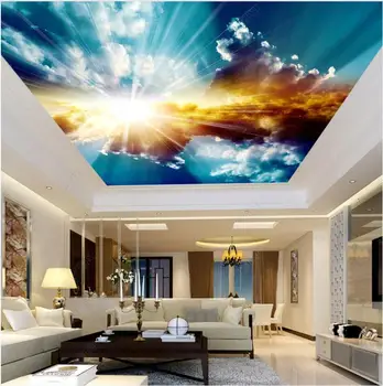 Özel fotoğraf 3d tavan duvar resimleri duvar kağıdı Güneş mavi gökyüzü ve beyaz bulutlar ev dekor oturma odası duvar kağıdı duvarlar için 3 d