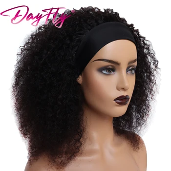 Afro Kinky Kıvırcık Kafa Bandı peruk insan saçı Brezilyalı Jerry Kıvırcık Peruk Siyah Kadınlar İçin Tutkalsız peruk insan saçı Peruk Hazır giyim