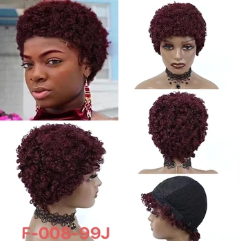 Yeni Kısa Afrika Kıvırcık saç kahküllü peruk postiş klipsi Ön Saç Parçaları Kısa Afro 4 Renk Kinky kıvırcık insan saçı peruk
