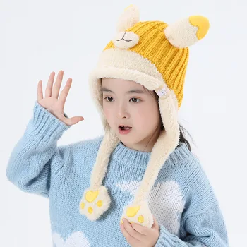 Çocuk kulak koruyucu Kap Sonbahar Kış Erkek Sevimli Ayı Örme Şapka Kızların Sıcak Kış Peluş Yün Kazak