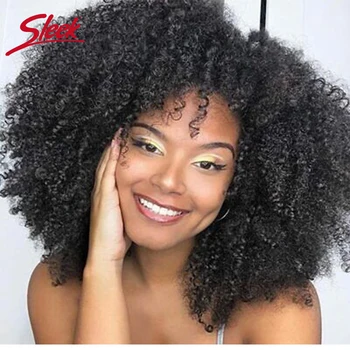 Şık Doğal Siyah Afro Kinky kıvırcık insan saçı Peruk Brezilyalı Vurgulamak P4 / 27 Remy Saç Bob kahküllü peruk 250 % Yoğunluk Remy Peruk