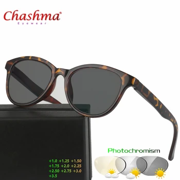 Chashma Yeni Tasarım Fotokromik okuma gözlüğü Kadın Erkek Presbiyopi Gözlük güneş gözlüğü renk değişikliği ile Diyoptriden