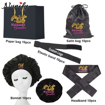 Saç Paketleme Çantası için özel Logo İpli Kenarlı Saten Çanta Eriyik Bant Saç Bonesi 6cm Saten Peruk Kavrama Bandı Kağıt Torbalar