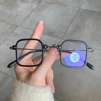 Vintage Anti-mavi ışık kare gözlük erkekler moda küçük çerçeve optik miyopi engelleme gözlük kadın görüş gözlük toptan