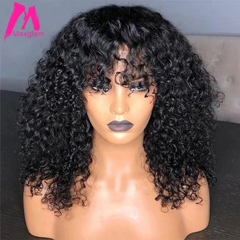 Afro Kinky Kıvırcık kahküllü peruk Tam Makine Yapımı Bob Peruk 200 Yoğunluk Derin Dalga Doğal Remy Brezilyalı kıvırcık insan saçı Peruk