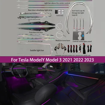 64 Renk Senfoni Aktif Ortam Işığı Tesla Modeli Y Modeli 3 2021-2023 Kapı Hoparlör Neon Lamba Dokunmatik Kontrol Merkezi Ayağı
