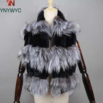 Yeni Kış Boyun ısıtıcı Femme Örme Rex Tavşan Kürk Eşarp Gümüş Tilki Kürk Kadın Moda Sıcak Kalın Kadın kışlık kürk eşarplar