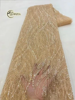 DUOFEİYA Ağır Boncuklu Afrika Dantel Kumaş 2023 Yüksek Kaliteli Fransız Tül Dantel Sequins İşlemeli Dantel Kumaş Düğün için Elbise