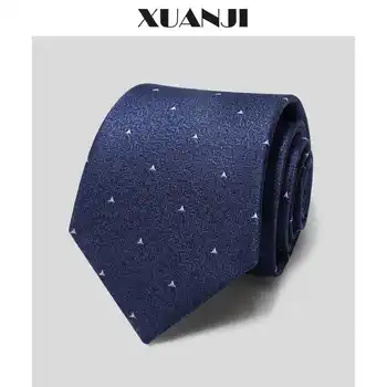 Yüksek kaliteli koyu mavi noktalı kravat erkek resmi elbise iş 8cm profesyonel çalışma tarzı