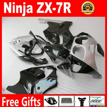 Fabrika outlet Kawasaki 1996-2003 için popüler parlak siyah gümüş ZX7R fairings 96-03 ninja zx7r fairing kitleri TGH85 + 7 hediyeler