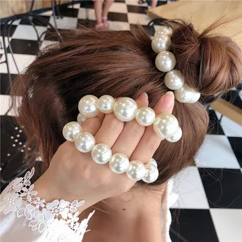 Kadın Büyük İnci Saç Bağları Moda Kore Tarzı Hairband Scrunchies Kızlar lastik toka Lastik Bant saç aksesuarları Hediye