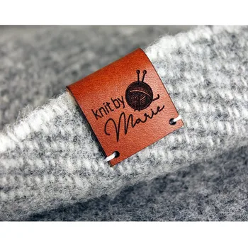 40 adet El Yapımı Örgü etiket Dikiş aksesuarları Kişiselleştirilmiş deri Giyim etiketleri logo ile Katlanır dikdörtgen Giysi etiketleri