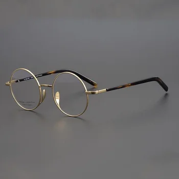 Erkek Miyopi Gözlük Çerçevesi Ultra Hafif Saf Titanyum High-end Yuvarlak Çerçeve Gözlük El Oyma Zarif kadın okuma gözlüğü