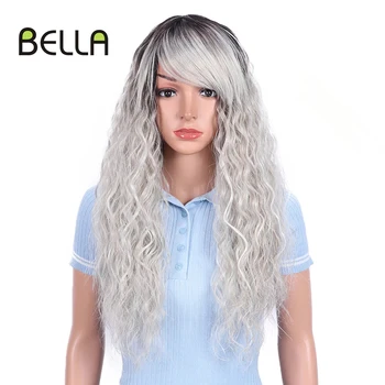 Bella Sentetik Peruk Kıvırcık Saç Sentetik peruk 3 Renk Mevcut Gri Beyaz Sarışın Peruk Kadın Cosplay 26 inç kahküllü peruk
