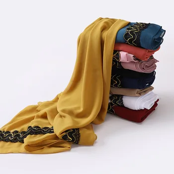 Moda Altın dantel Sequins Başörtüsü Tırmanmak Iyi Dikiş Düz Eşarp Müslüman Şal Düz Yumuşak Türban Başkanı Sarar Kafa Bandı
