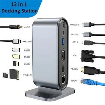 USB C Yerleştirme İstasyonu PD USB-C Hub HDMI Uyumlu VGA USB 3.0 RJ45 SD / TF Kart okuyucu Ses Macbook Xiaomi Aksesuarları