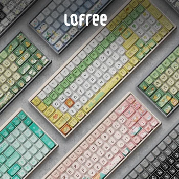 Orijinal Lofree İlk dokunmatik kablosuz bluetooth klavye 68/100 Tuşları Tema Keycaps Xiao Qiao PBT yuvarlak şapka Retro Renkli Düğmeler