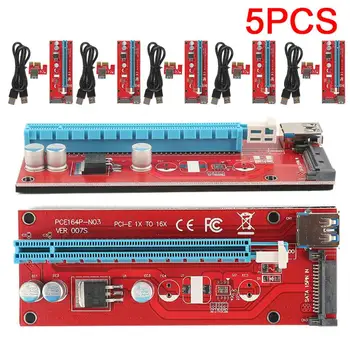 Kırmızı PCIe PCI-E PCI Express Yükseltici Kartı 1x ila 16x USB 3.0 Veri Kablosu SATA 4pin IDE Molex Güç Kaynağı 60cm BTC, LTC, ETH
