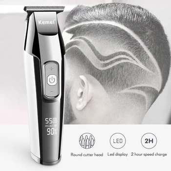 Kemei Profesyonel Şarj Edilebilir Kablosuz Saç Kesme Makinesi T şeklinde Oyma Saç Şekillendirici Aracı Berber Saç Düzeltici 35D