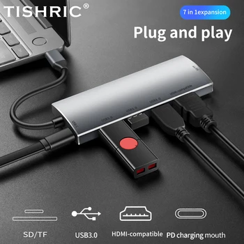 TISHRIC 4 K USB C Hub USB C USB 3.0 HUB HDMI uyumlu VGA SD RJ45 Lan macbook adaptörü Pro Huawei USB C Splitter