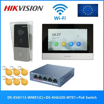 HİKVİSİON DS-KIS603-P (C) Çoklu dil 802.3 af POE Görüntülü interkom KİTİ, dahil DS-KV6113-WPE1(C) ve DS-KH6320-WTE1 ve PoE Anahtarı