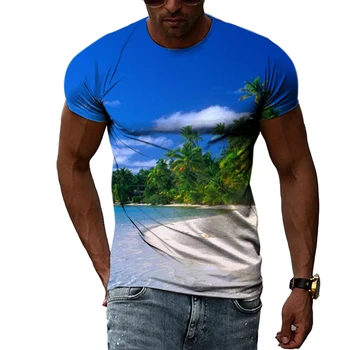 Manzara Yaratıcı Desen T-Shirt Yaz Erkek Kadın Moda Rahat 3D Baskılı Kısa Kollu T Gömlek Tops Erkek Serin Streetwear