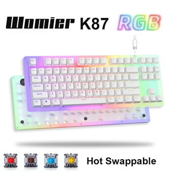Womier K87 Hot Swap 60 % Mekanik Oyun Klavyesi TKL Tyce-c Kablolu Rgb Arkadan Aydınlatmalı Gateron Anahtarı Kristal Taban Pc Laptop İçin