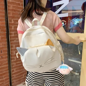 Sevimli kedi çantası Kadın Kawaii Kontrast Renk Moda Kadın Sırt Çantası Japon Seyahat Lise Kız Kitap Çantaları Genç Kızlar için